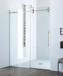 VIGO 68x74 Elan Frameless Sliding Shower Door, Stainless Steel