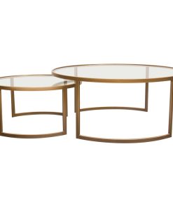 2PC Round Nesting Set in Brushed Gold Frame Clear Tempered Glass Tops
