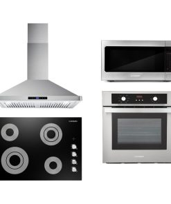 4 Piece, 30" Cooktop 30" Wall Mount Range Hood 24" Wall Oven & 24.4" Microwave