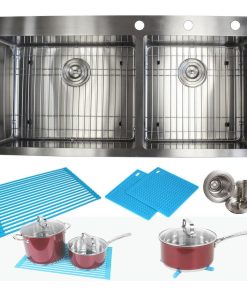 43" Drop In Topmount Stainless Steel Double Bowl Kitchen Sink Package