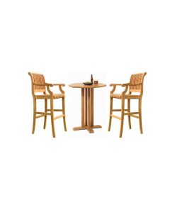 Teak Giva Bar Set, 36" Round Table and 2 Arm Chairs