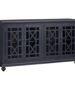 Transitional TV Console, Unique Trellis Patterned Doors, Catelina Blue