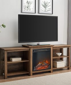 70" Tiered Top Open Shelf Fireplace TV Console, Reclaimed Barnwood