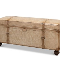 Vintage-Style Pearl Leather Trunk Bench