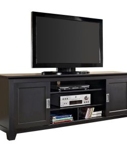 70" Wood TV Stand With Sliding Doors, Black