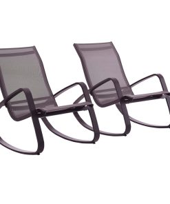 Traveler Rocking Lounge Chair Outdoor Patio Mesh Sling Set of 2, Black Black