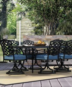 Venice Aluminum 7-Piece Rectangular Dining Set With 6 Swivel Rockers, Espresso B