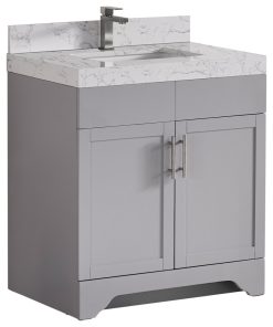 30" Vanity Wood Body and Quartz White, Light Gray