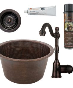 17" Large Round Hammered Copper Bar/Sink Pack-4 With Accessories