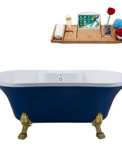60" Streamline N107BGL-WH Soaking Clawfoot Tub and Tray With External Drain
