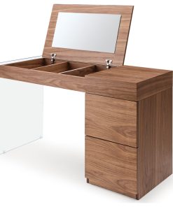 Volare Modern Walnut Floating Glass Vanity With Mirror