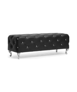 Stella Crystal Tufted Black Leather Modern Bench
