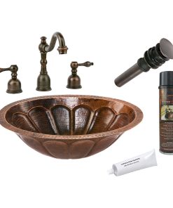 19-In Oval Sunburst Under Counter Hammered Copper Sink With Accessories