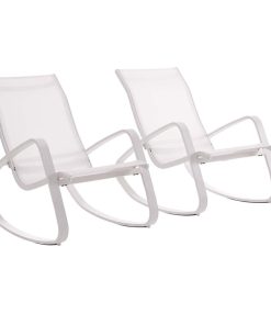 Traveler Rocking Lounge Chair Outdoor Patio Mesh Sling Set of 2, White White