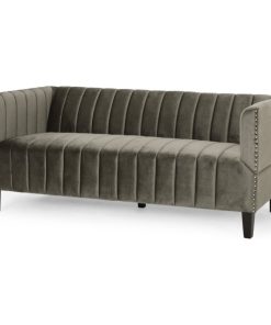 Judson Channel Stitch Velvet 3-Seater Sofa, Gray/Dark Brown