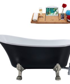 63" Streamline N353BNK-CH Soaking Clawfoot Tub and Tray With External Drain