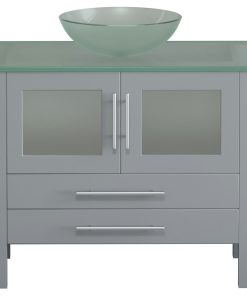 36" Grey Cabinet, Tempered Glass Top and Sink