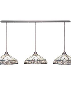 3 Light Mini Pendant In Brushed Nickel, 16" Royal Merlot Tiffany Glass