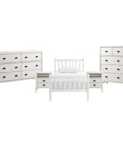 Windsor 5-Piece Bedroom Set With Slat, Driftwood White, Twin, Driftwood White, T