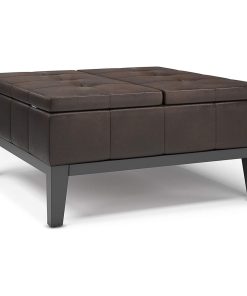 Storage Ottoman, Soft Upholstered Split Lift Top, Distressed Brown/Faux Leather