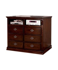 6 Drawers Wooden Media Chest, Glossy Dark Pine