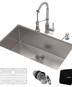 30" Undermount Stainless Steel Kitchen Sink, Pull-Down Faucet SSCH w Dispenser