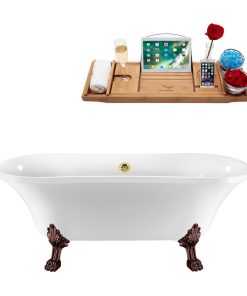 68" Streamline N861ORB-GLD Clawfoot Tub and Tray With External Drain