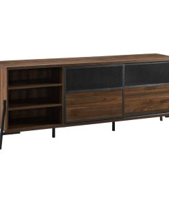70" 2 Door Sliding Metal Mesh Door TV Console, Dark Walnut