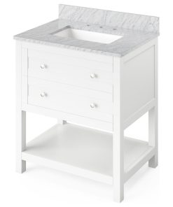 30" Astoria Vanity With White Carrara Marble Top White