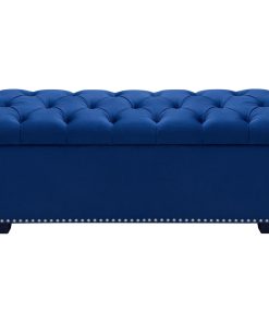 Tufted Velvet Lift-Top Storage Trunk Nail Head Accent Royal Blue Velvet