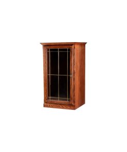 Traditional Oak Audio Tower With V-Groove Glass Door, Cherry Alder, 25w X 45h X