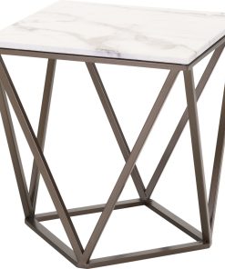 Tintern End Table, Stone And Antique Brass