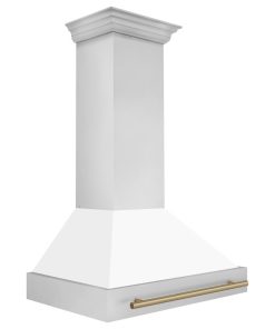 36" Autograph Stainless Steel Range Hood, White Matte Shell, Champagne Bronze