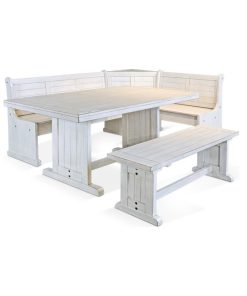 Sunny Designs Bayside Farmhouse Wood Breakfast Nook Set in Marble White