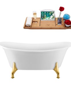 67" Streamline N1081GLD-IN-BGL Clawfoot Tub and Tray With Internal Drain