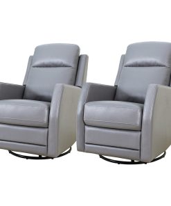 Upholstered Swivel Manual Recliner With Wingback Set of 2, Gray