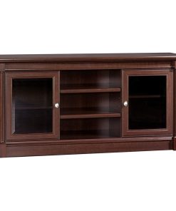 Traditional TV Stand, Framed Doors With Tinted Tempered Glass Insert, Cherry