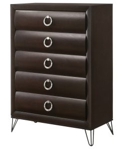 5 Drawer Wooden Chest with Metal Ring Handles and Harpin Legs, Brown