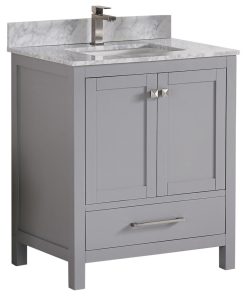 30" Vanity Wood Body With White Marble, Light Grey