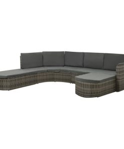 vidaXL Patio Lounge Set with Cushions 4 Piece Poly Rattan Gray Garden Seat