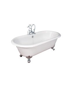 67" Cast Iron Double Ended Clawfoot Tub/Deck Mount Faucet Drillings/Nickel Feet