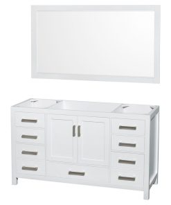 60" Single Bathroom Vanity in White, No Countertop, No Sink, and 58" Mirror