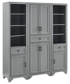 Tara 3-Piece Pantry Set, Distressed Gray Pantry and 2 Linen Cabinets
