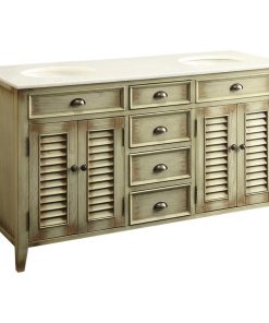 60" Distress Beige Abbeville Double Sink Bathroom Vanity