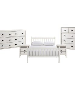 Windsor 5-Piece Bedroom Set With Slat, Driftwood White, Twin, Driftwood White, F