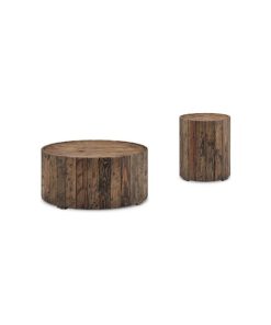 2 Piece Cabin Style Coffee and End Table Set in Rustic Pine