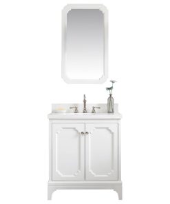 30" Wide Pure White Single Sink Quartz Carrara Bathroom Vanity