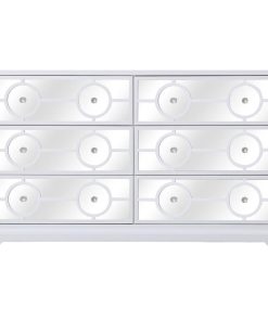 60" Mirrored Six Drawer Cabinet In White