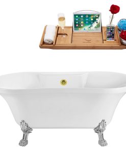 60" Soaking Clawfoot Tub With External Drain, Gold
