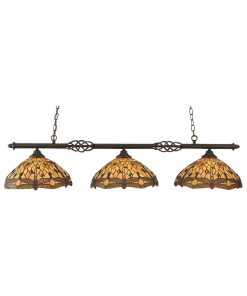 Toltec Lighting Elegante 3 Light Billiard Light, 16" Amber Dragonfly